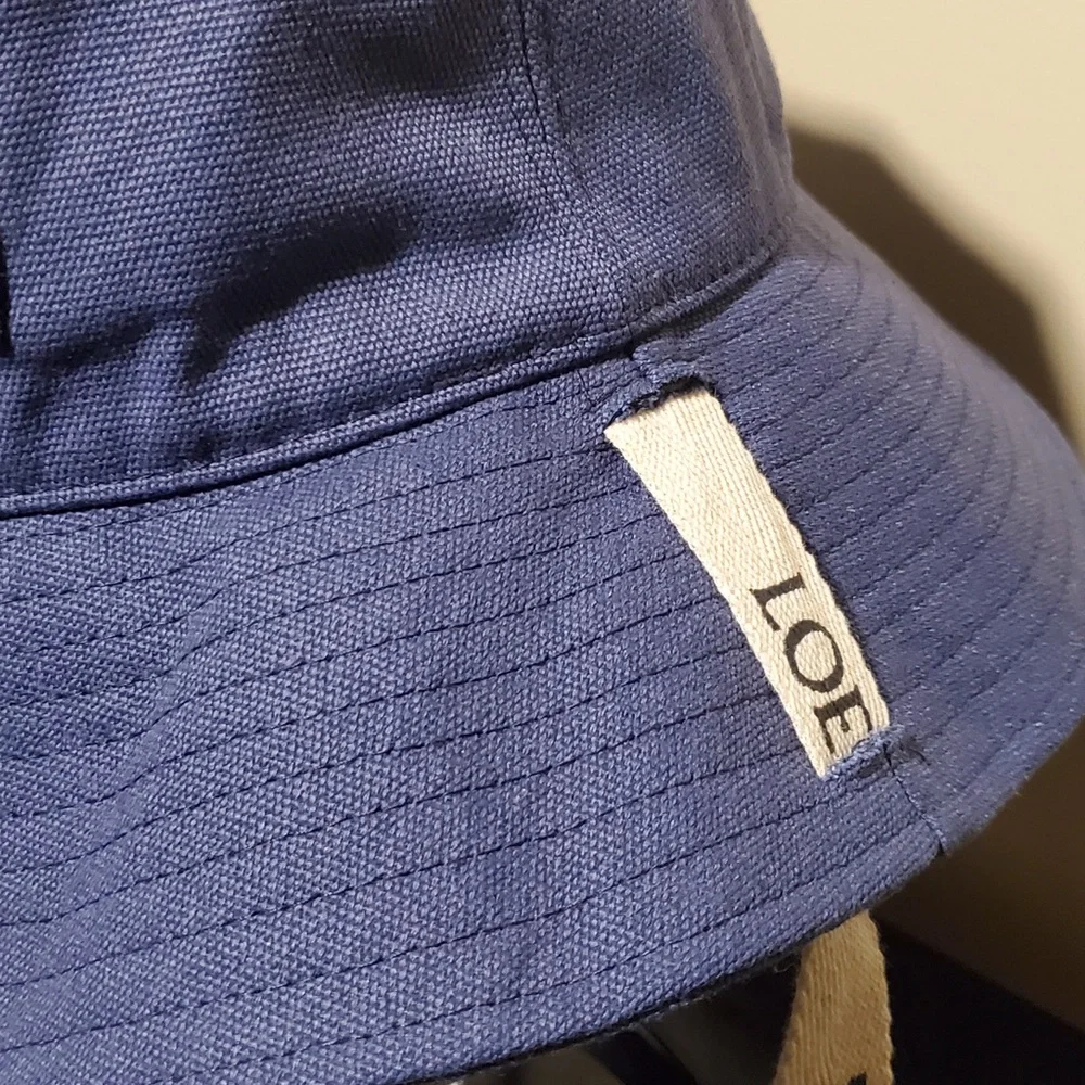 Loewe Navy Canvas Bucket Hat with Black Logo Patch